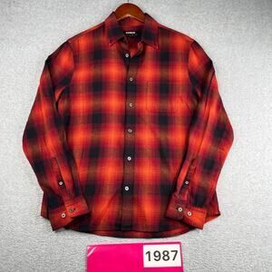 Express Flannel Shirt Red Black Plaid Casual Button Up Long Sleeve Mens Small